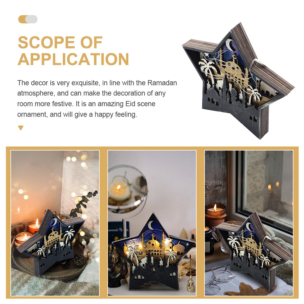 Ramadan Schmuck Eid LED-leuchten Dekor Festival Tabletop Ornament Holz Dekor