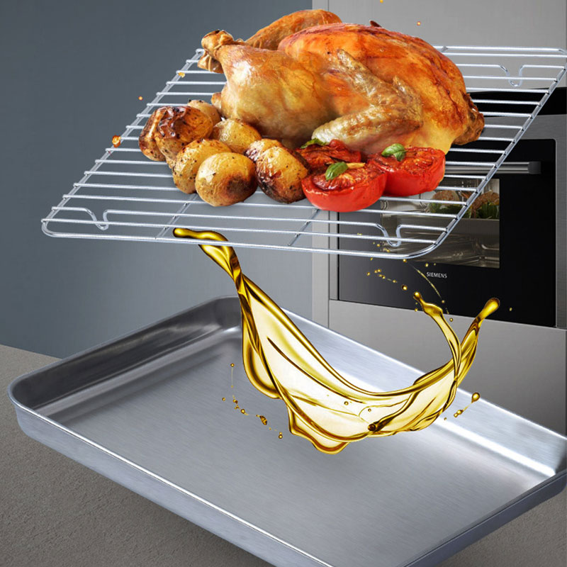 Bandeja de acero inoxidable para hornear, juego de rejilla de refrigeración, marco de distribución de secado, bandeja de barbacoa para pastel de frutas, bandeja de horno multiusos de cocina