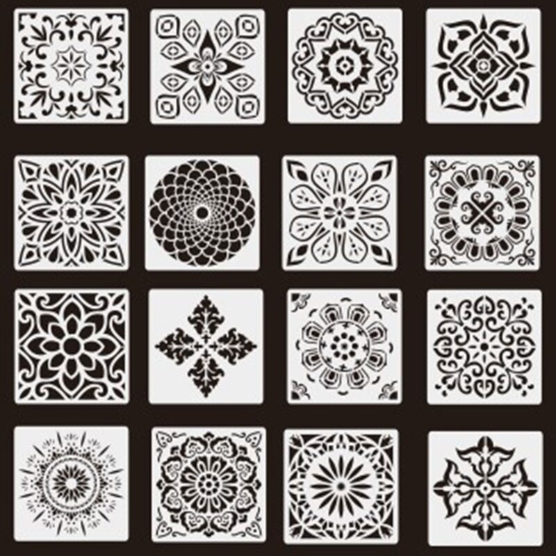 MWOOT 64 Pièces Mandala Dot Painting Stencils - Pochoirs Réutilisables Pour Peinture DIY 7.62x7.62CM