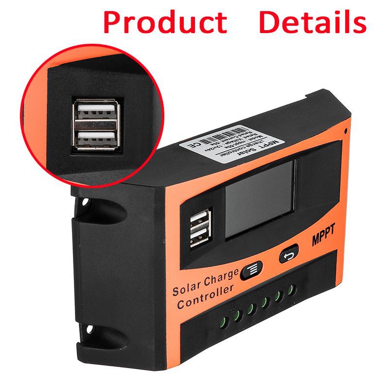 Solar Charge Controller USB LCD Display 12V/24V 30A 40A 50A 60A Auto Solar Cell Panel Charger Regulator Lithium Battery DIY