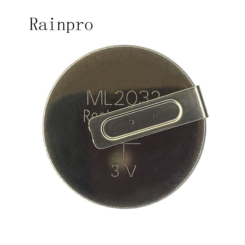 Rainpro 1 stks/partij ML2032 2032 met pins 3V oplaadbare knoopcel.
