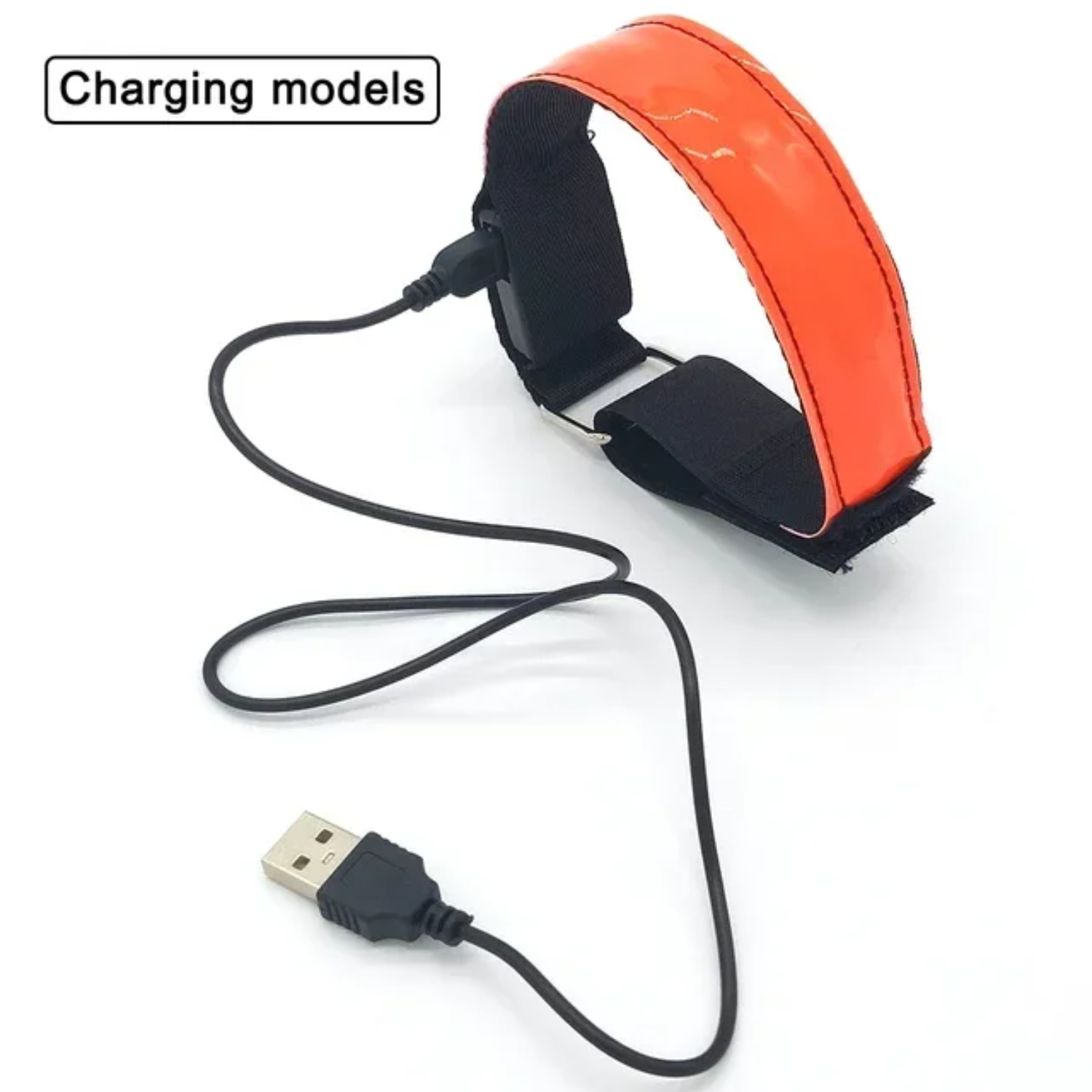 Brazalete luminoso para correr de noche con carga USB, pulsera para deportes al aire libre, cinturón de seguridad reflectante para ciclismo, pulsera brillante para bicicleta: Naranja