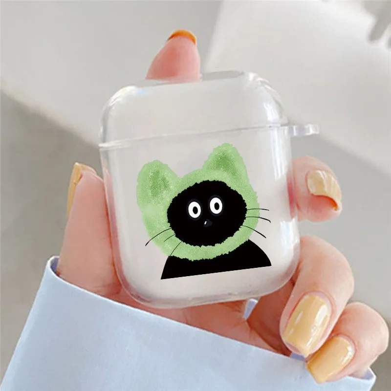 Funny Cartoon Black Cat Earphone Case For Apple AirPods 4 3rd 2 Pro 2 Transparent Cover For Airpod 1 3 Protective Cute Box Shell: XS / CORAL