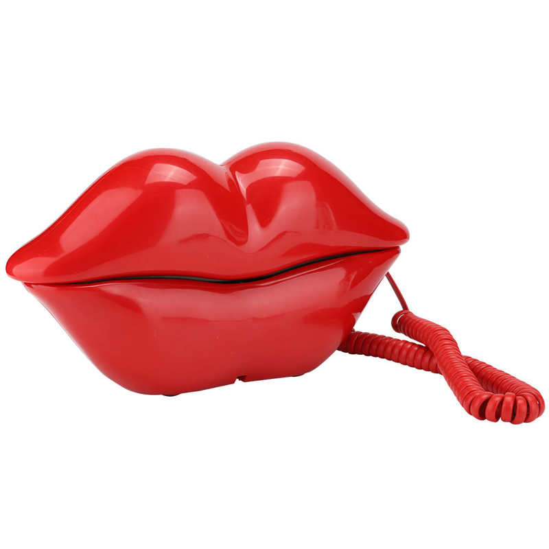 Red Lips Shaped Telephone Corded Landline Phone European Style Desktop Fixed Wired Phone Mouth Telephone for Home Office Hotel: Red