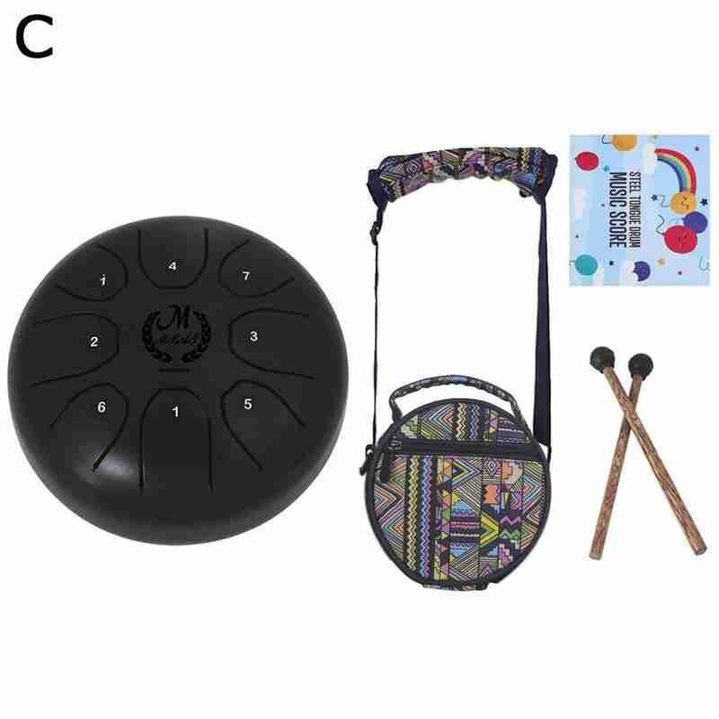 5.5 Inch Mini Worry Free Drum 8-tone Tongue Drum Steel Hand Pan Drum Percussion Instrument Carry Bag Ethereal Worry Free Drum: C