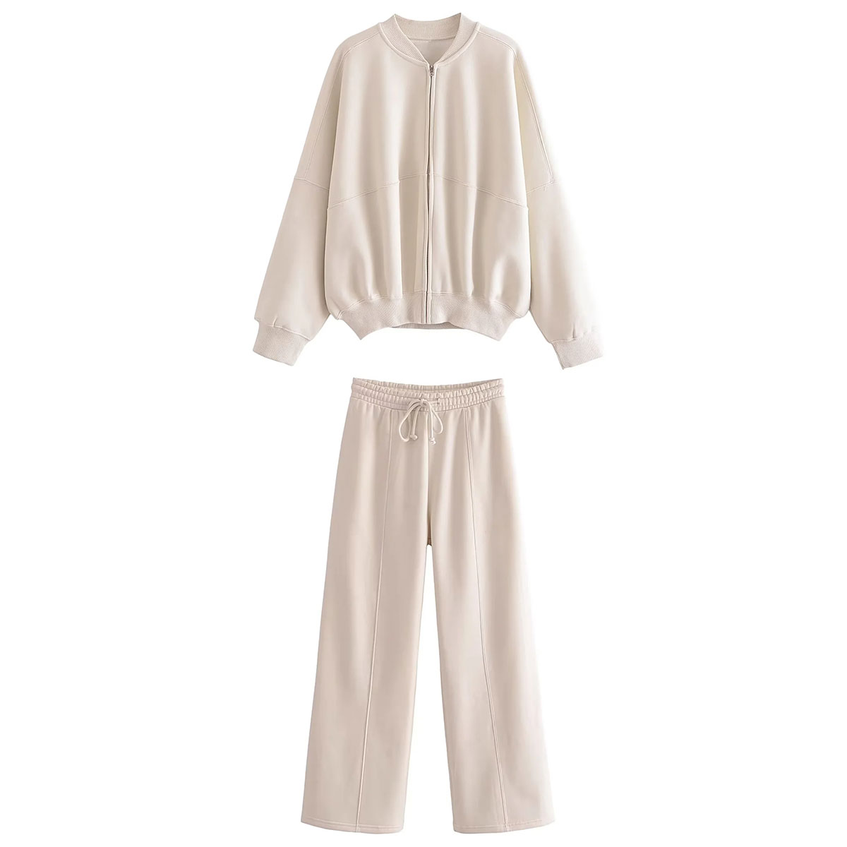 HH otoño mujer Casual sólido traje deportivo manga larga cremallera chaqueta Bomber abrigo + pantalones sueltos de cintura elástica conjuntos de pantalones: L / Gris