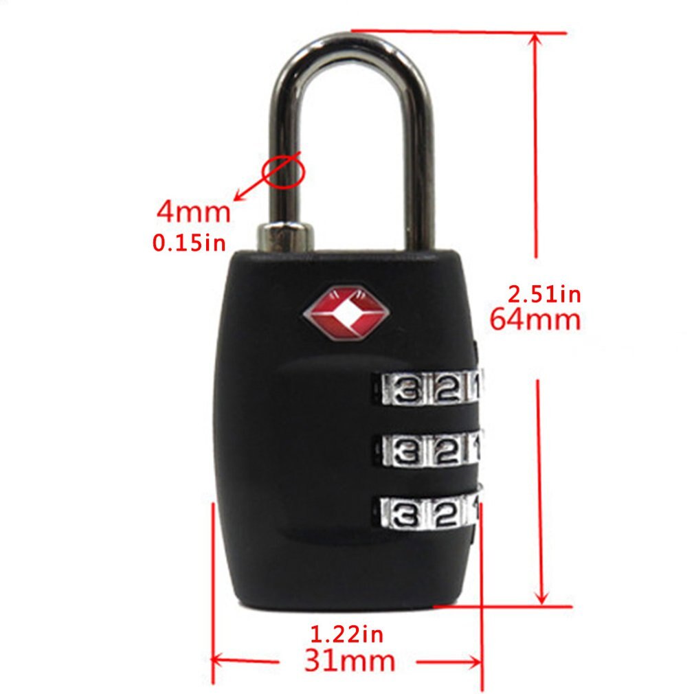 Security Code Padlock 3 Digits Combination Lock Black Lock Gym Cabinet Lock Luggage Check-In Travel