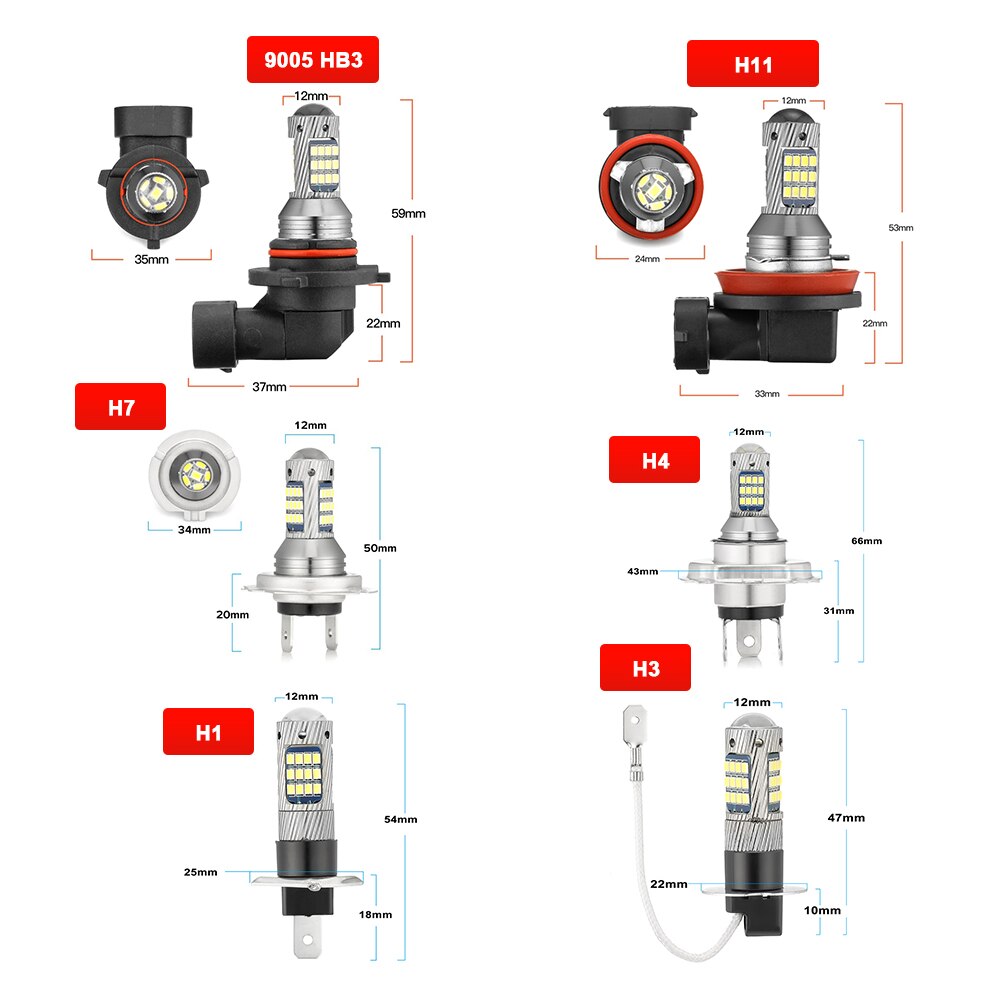 H1 superheldere voor- en achtermistlampen  h3 h4 h7 h11 9005 9006 42 smd led witte koplampen  dc12v foutloze autorijlichten