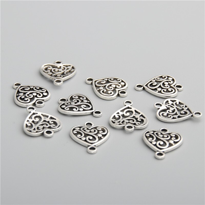 Abalorios en forma de corazón de aleación de Zinc con conector de flor, accesorios de joyería Diy, , 40 Uds., A2744