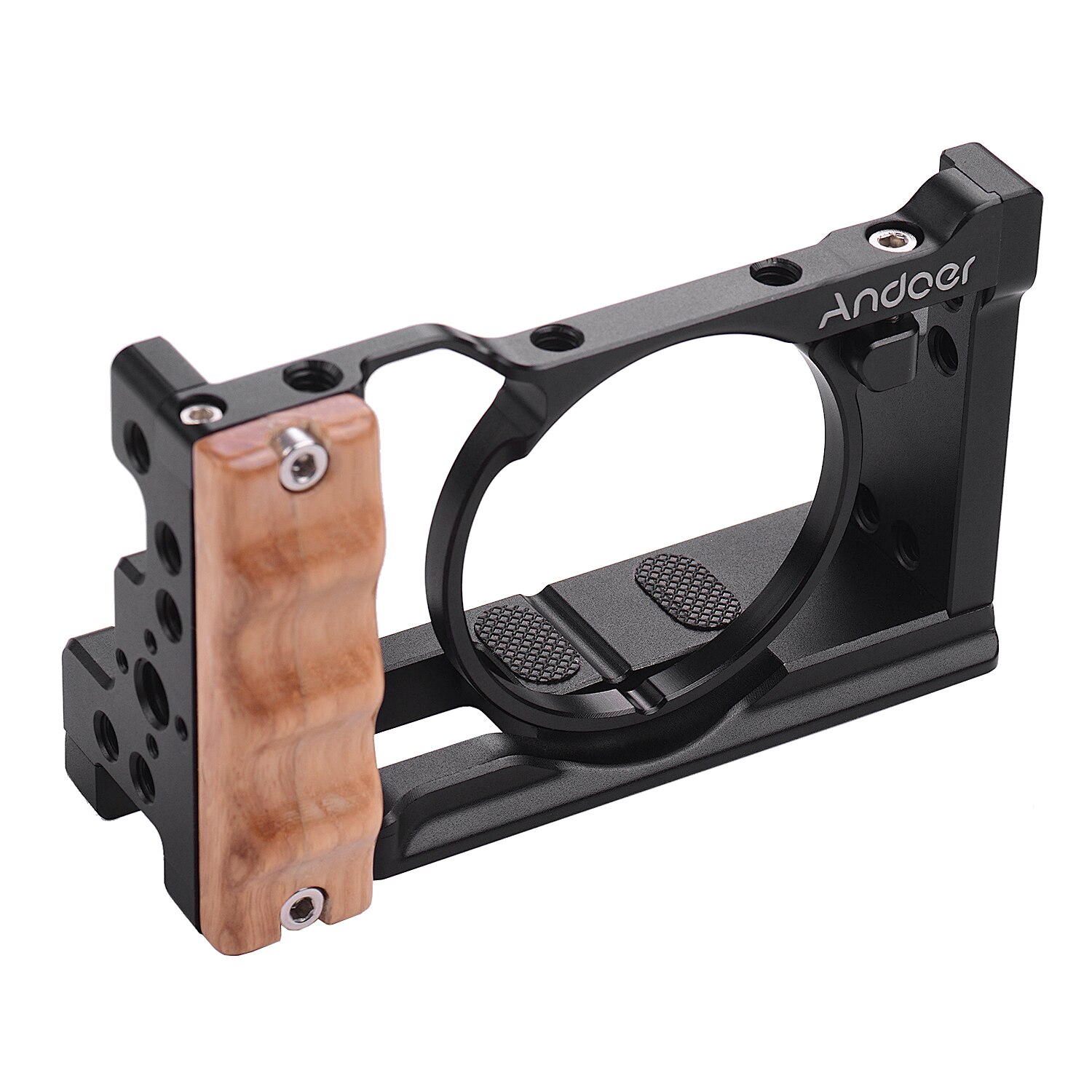 Andoer Camera Cage For Sony RX100 VI/VII with Cold Shoe Mount 1/4 Screw Wooden Handgrip Vlogging Shooting Cameras Accessories