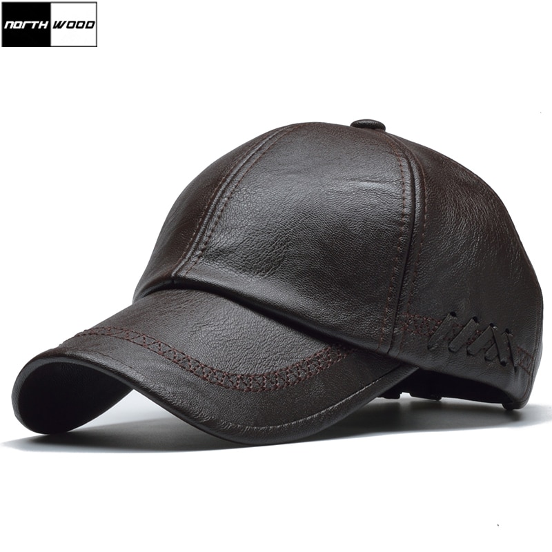 [northwood] læder kasket til mænd solid vinter pu læder baseball kasket mærke snapback hat ben masculino monteret hatte