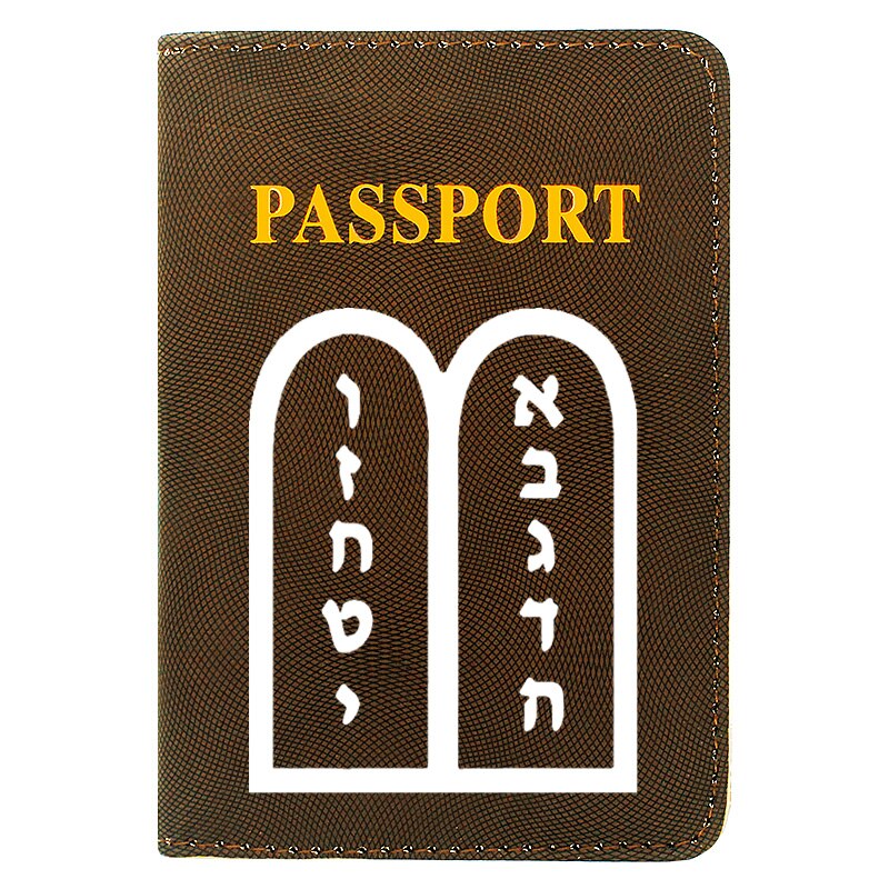 Vintage Ten Commandments Pattern Printing Women Men Passport Cover Leather Travel ID Credit Card Holder Purse: BZ894-Brown