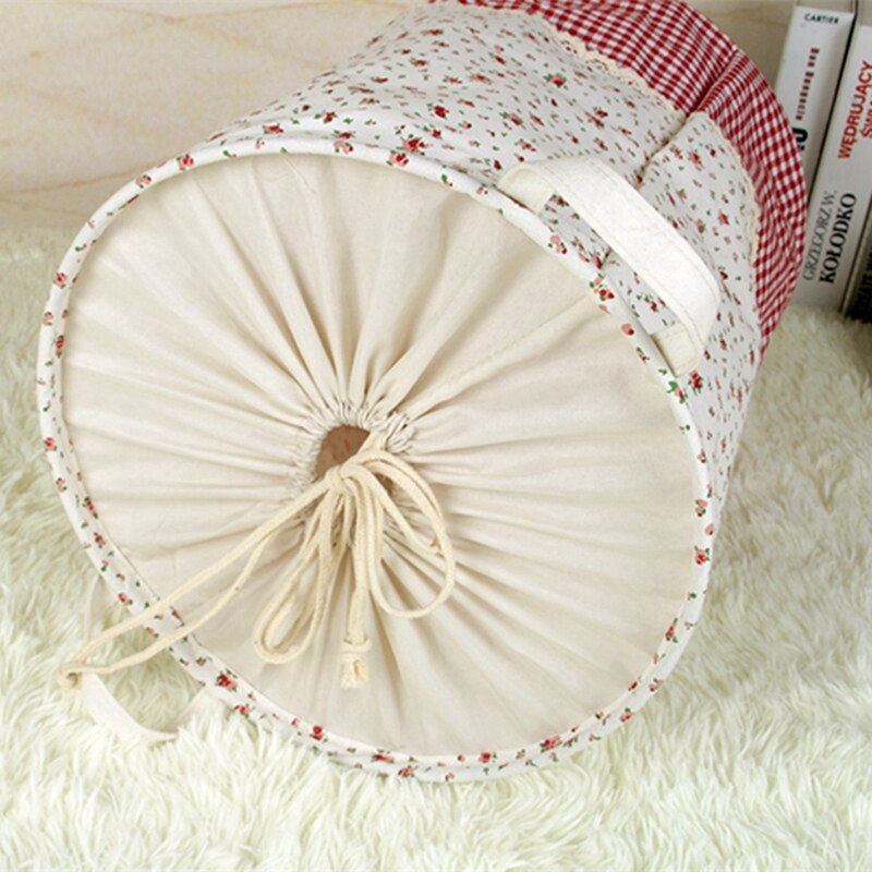 2x Linen Cotton Laundry Basket Dirty Clothes Storage Basket for Large Sundries Boxes Folding Drawstring White & Pink