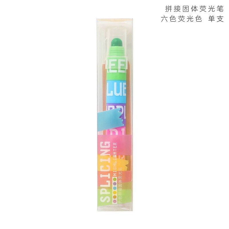 6color Splicing Solid Highlighter Crayon Bullet Fluorescent Graffiti Pen Students Writing Mark Journal Pens School Supplies: Fluorescent 6 color