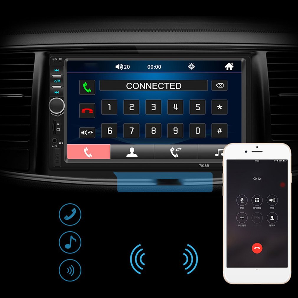 7" Car MP5 Player - HD 1024x600 - Connects to Android & Apple - Bluetooth Audio Video