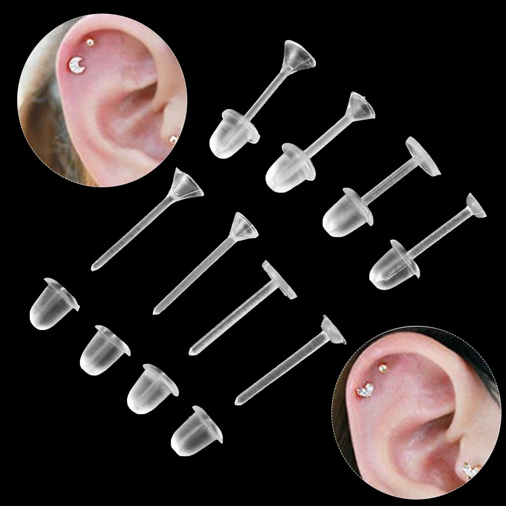 100 Pairs Plastic Earring Posts and Backs Clear Ear Pins and Silicone Rubber Backs Earnuts Earring Backs for Men Women