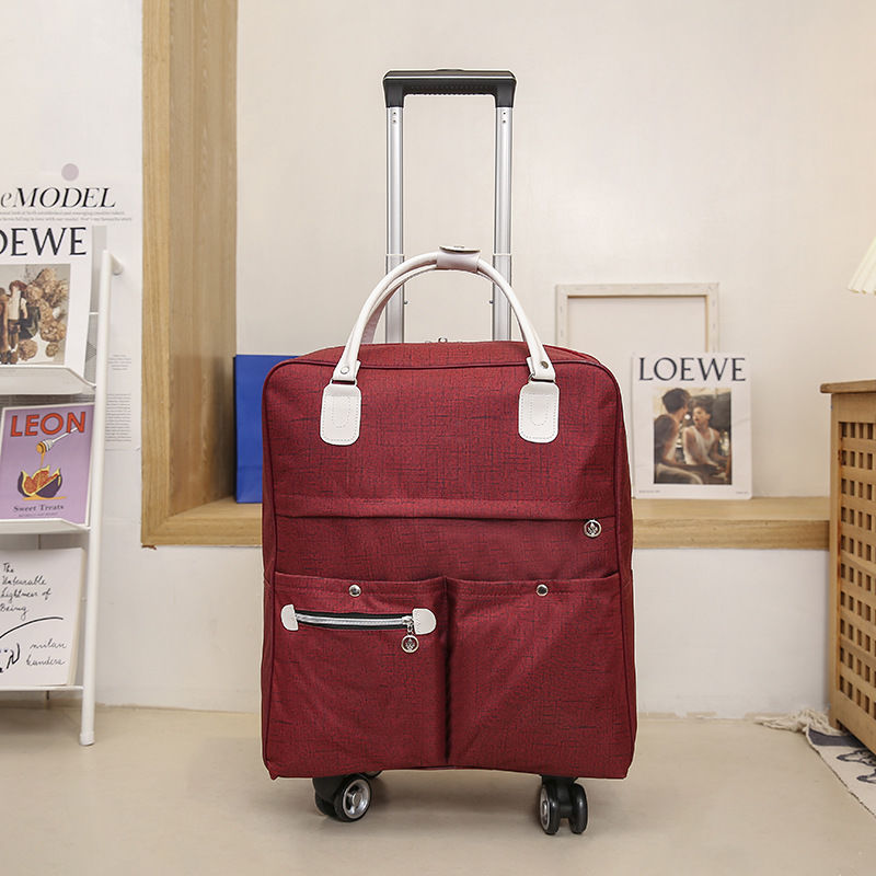 Women Trolley Luggage Rolling Suitcase Travel Hand Tie Rod Suit Casual Rolling Case Travel Bag Wheels Luggage Suitcase: Red