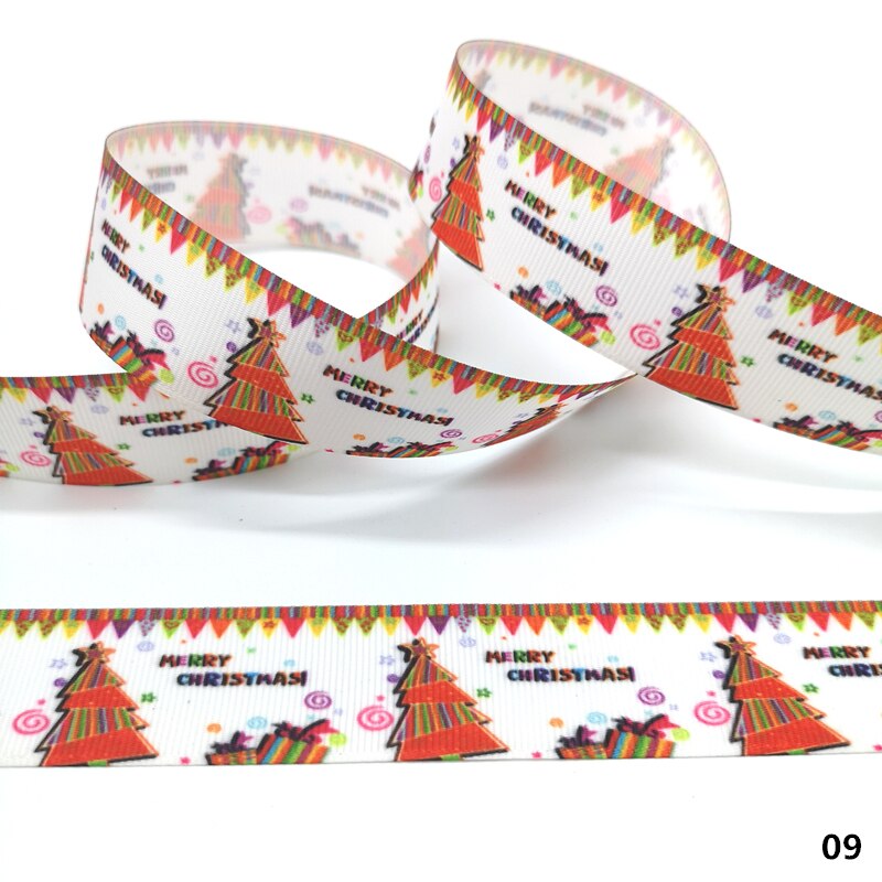 5 yards 25mm julebånd termisk overføring trykt grosgrain bånd for innpakning bryllup dekorasjon hårsløyfer gjør det selv: 09