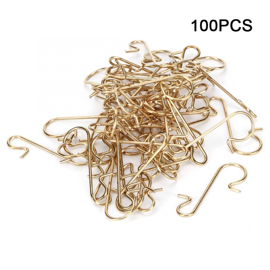 100pcs Multi-purpose Metal S Shape Hooks Christmas Tree Holder Decoration Accessory Metal Hook: Gold