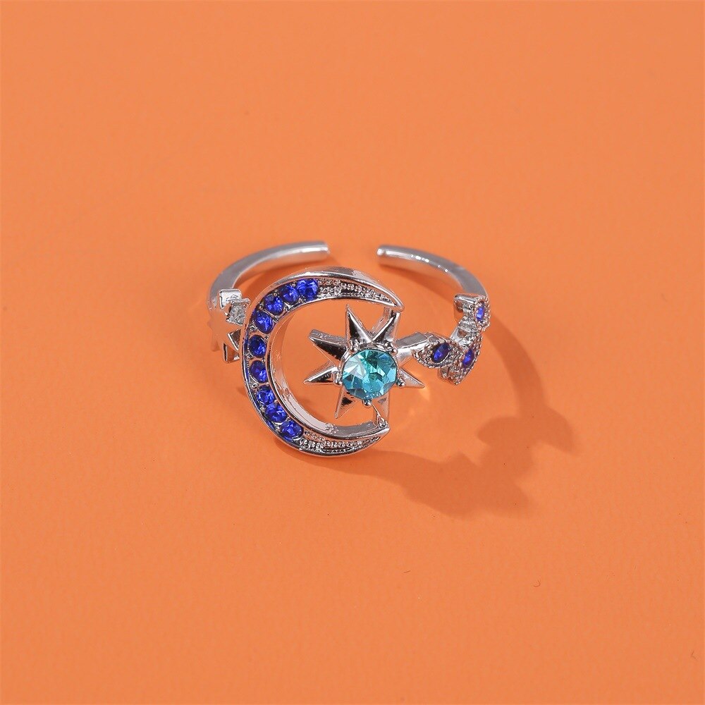 Colorful Moon Star Wedding Rings for Women Adjustable Open Finger Rings Engagement Jewelry Girl