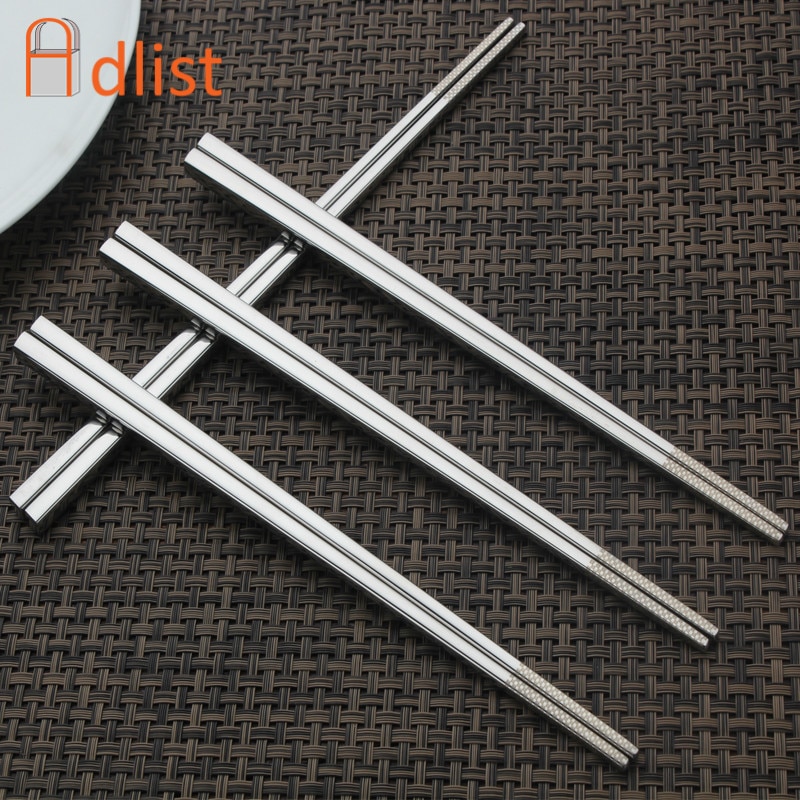 5 par metalowy kwadratowy zestaw Chopstick japońska restauracja koreańnarty siekać Stick antypoślizgowe 304 pałeczki ze stali nierdzewnej chińskie sztućce