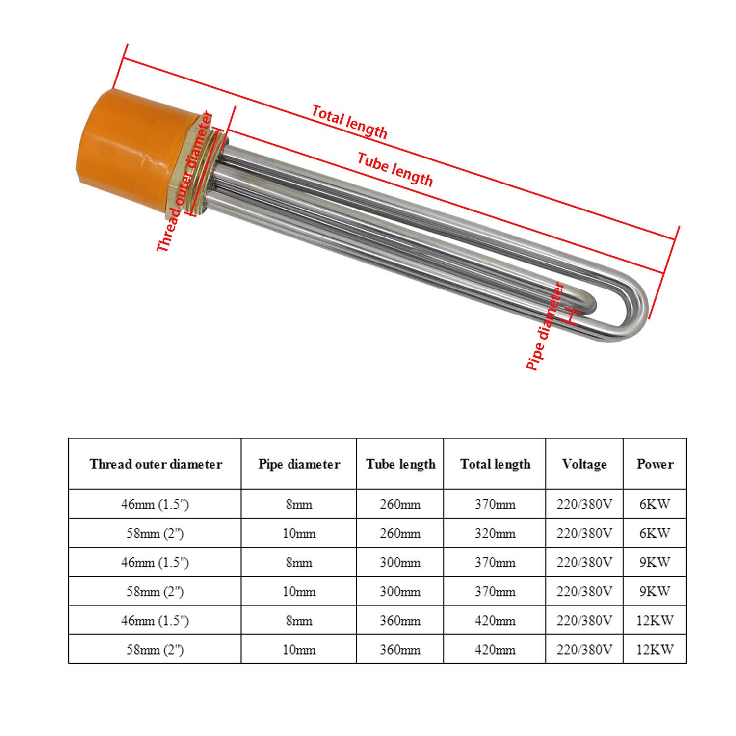 1pc heating element for controller constant temperature electric tubular heater flange heating tube immersion water heater rod