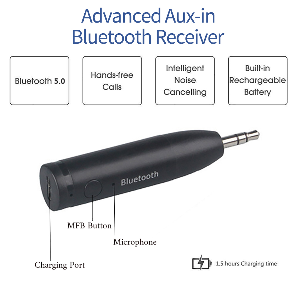 Receptor Bluetooth 5,0 de 3,5mm, Mini conector inalámbrico de 3,5mm, AUX, adaptador de Audio de música estéreo manos libres para kit de coche, auriculares y altavoz