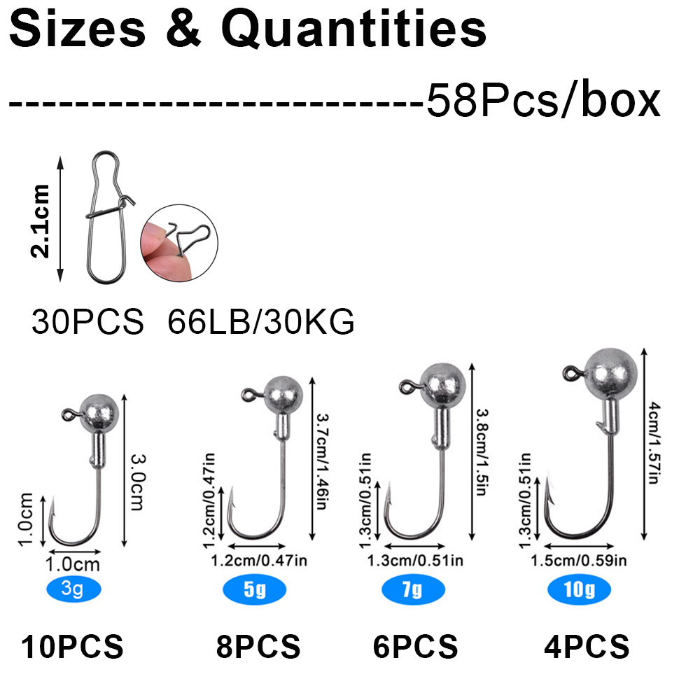 100/58/20Pcs Lead Jig head Crank Fishing hooks Jigging head Soft worm bait Trout Bass Leader Jigs Rig Saltwater Barbed Fishhooks