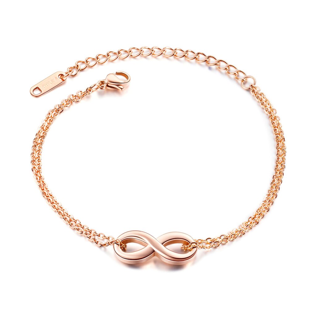 Lokaer titânio aço inoxidável infinito 8 palavra charme pulseiras para mulheres rosa ouro bohemia praia chain & link pulseira b17086: Cor de rosa de Ouro