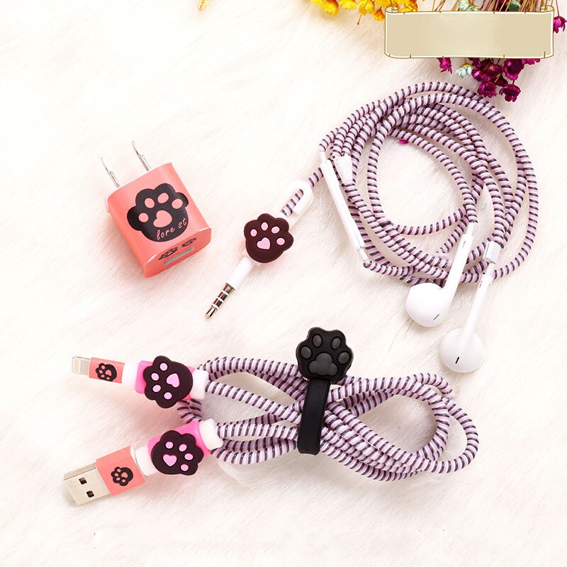3 i 1 kabel opptrekker tpu spiral ledning beskyttelse usb ladekabel beskytter øretelefon ledningshåndtering til iphone 5 5s 6 7 8: 6 til iphone