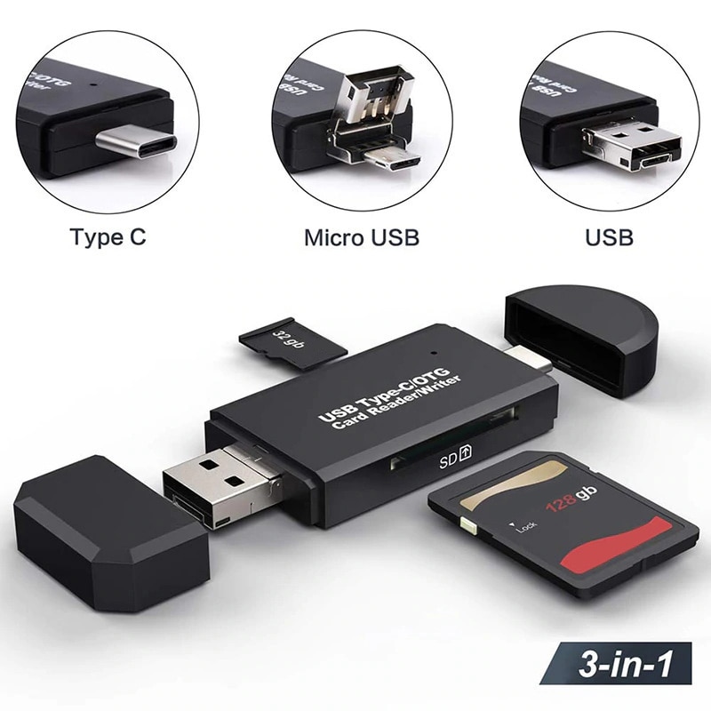 Memory Card Reader Met 3 In 1 Usb Type C/Micro Usb 3.0 Adapter Otg Functie Plug En Play VDX99