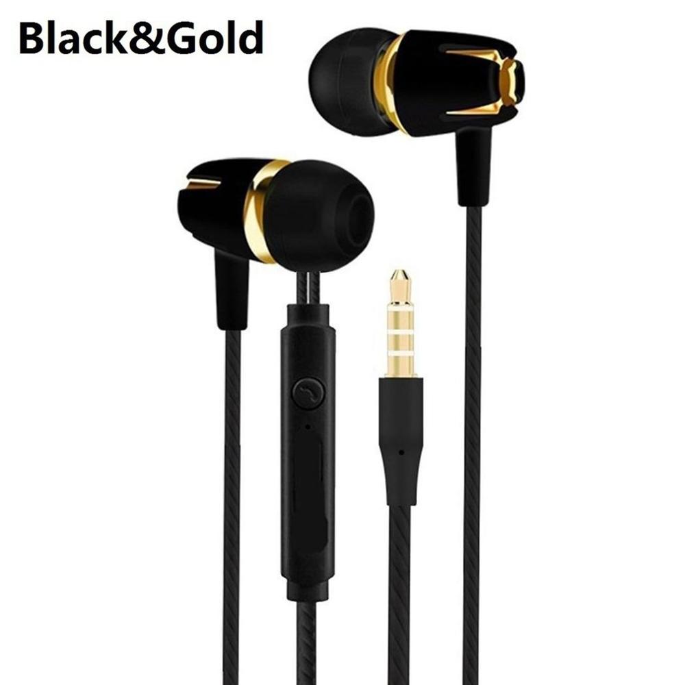 Bedrade Oortelefoon Galvaniseren Bass Stereo In-Ear Oortelefoon met Microfoon Handsfree Call Telefoon Headset voor Android iOS: Black gold