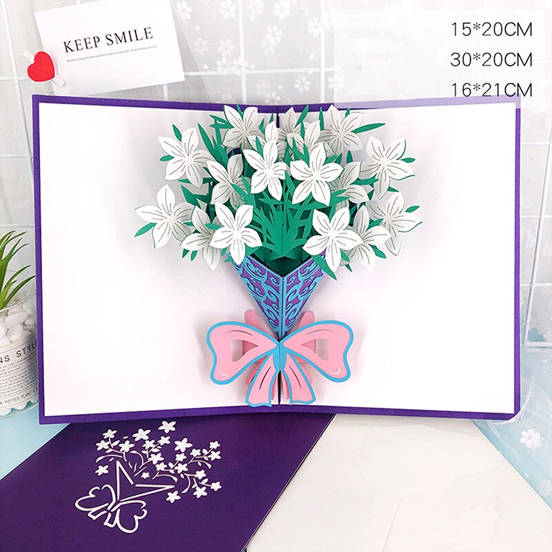 Carnation Flowers Bouquet Greeting Cards for Father Mother Birthday Card 3D Pop Up Cards Mothers Day Card I Love Mom
