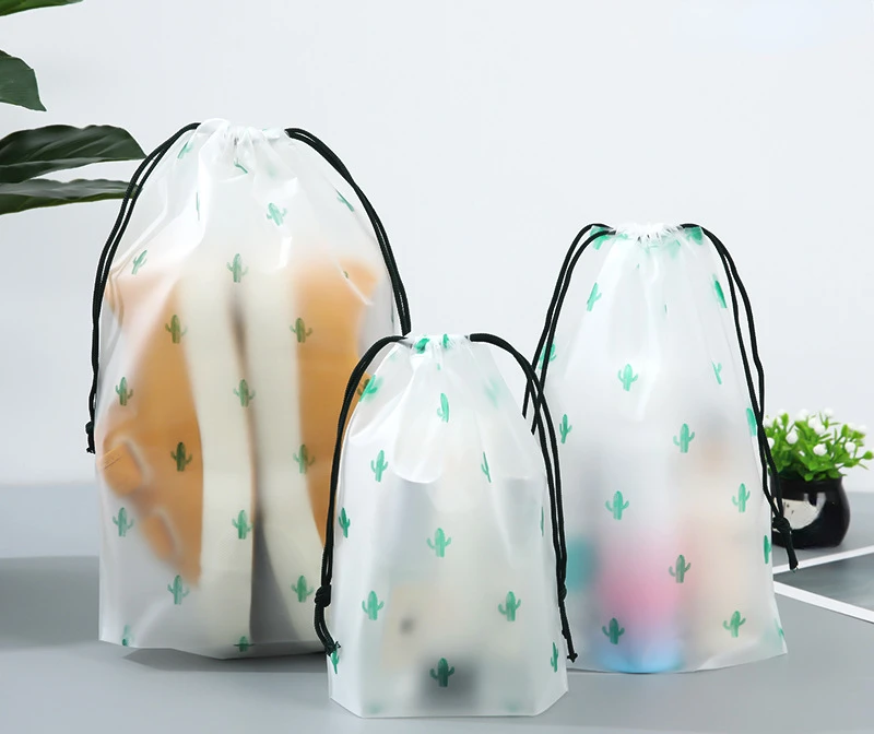 1pcs Transparent Drawstring Storage Bag Clothes Underwear Shoes Organizer Pouch Travel Toiletries Cosmetic Cartoon Storage Bag: S / Chocolate