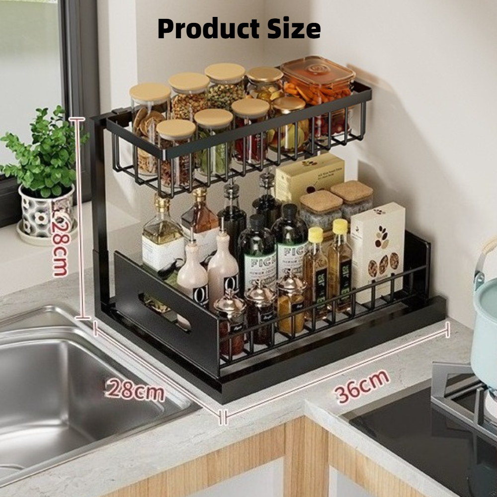 Estante de almacenamiento tipo tirador para fregadero inferior, organización de condimentos de mesa, cesta extraíble, cajón, estante de almacenamiento, superficie, gabinetes de cocina