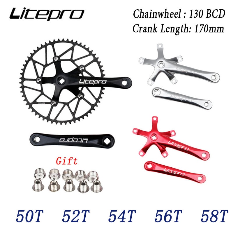 Litepro bicicleta plato único integrado platos y bielas con cadenas manivela 50T 52T 54T 56T 58T BCD 130mm plegable bicicleta piezas de bicicleta