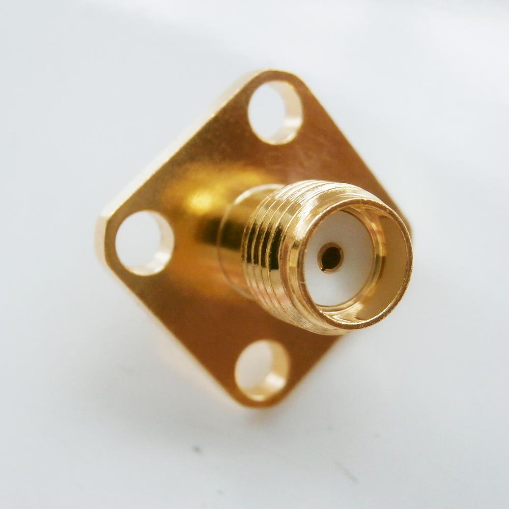 1X Pcs RF Connector Socket SMA Female Center Solder 4 Hole Flange Chassis Panel Mount Brass Coaxial RF Adapters