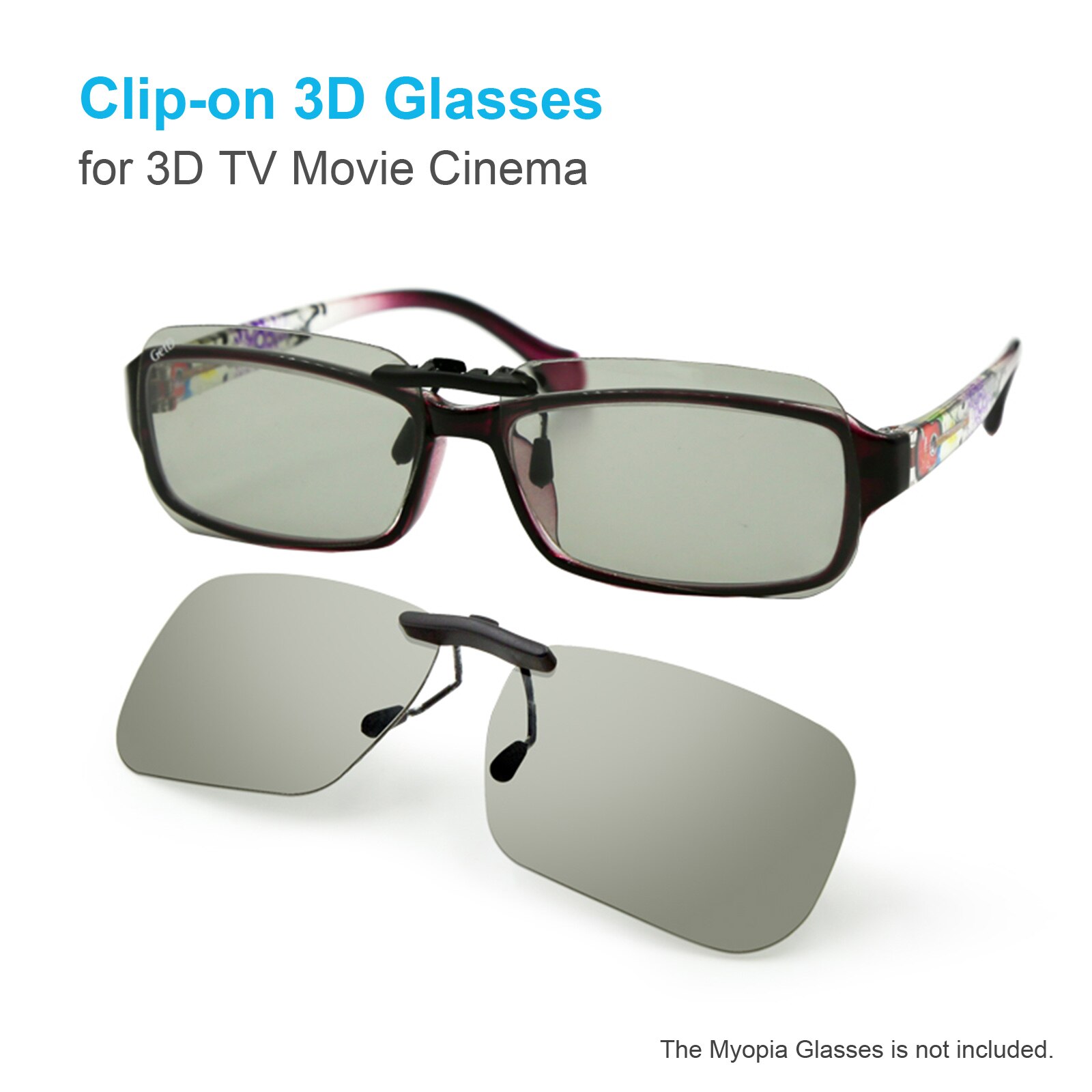 0.72mm HD Lens Clip-on 3D Glasses for Myopia Watching Passive Circular Polarized 3D Glasses for 3D TV Movie Cinema RealD Cinema