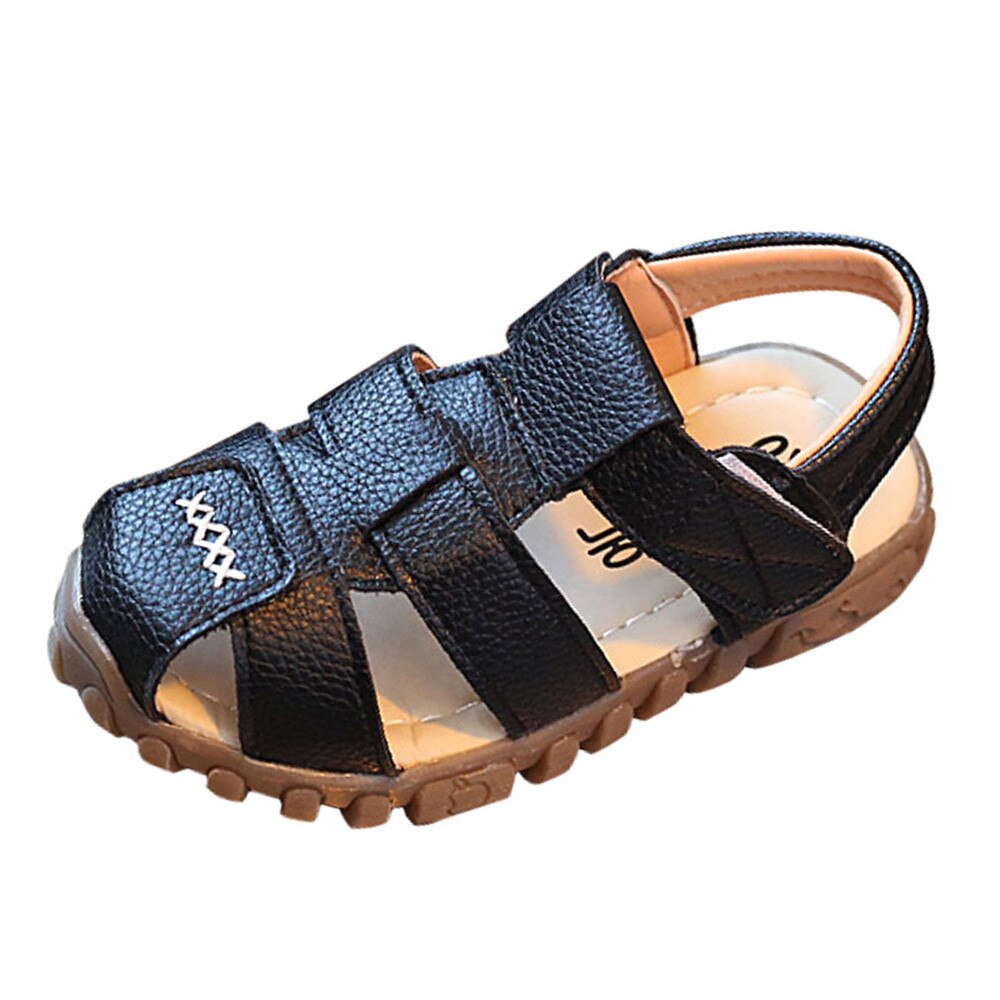 LONSANT Baby Sandals Toddler Kids leather hollow first walker shoes Boys Girls Summer Casual Sneaker soft sole Sandals: BK / 22