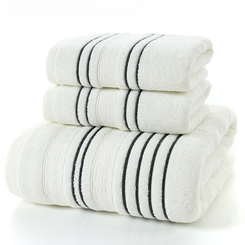 Simple striber 100%  badehåndklædesæt i bomuld hvidgrå badehåndklæder til voksne luksusmærke blødt håndklæde badeværelse