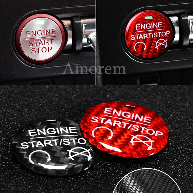 Carbon Fiber For Ford Mustang Engine Start Stop Button Sticker Cover Car Styling Accessories