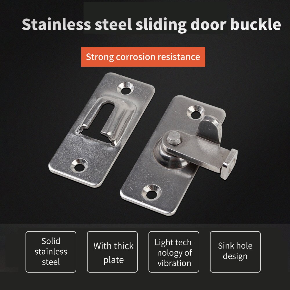 90 Degree Cabinet Home Door Lock Latch Clasp Security Tools Button Stainless Steel Sliding Chain Hotel Shift Push Pull