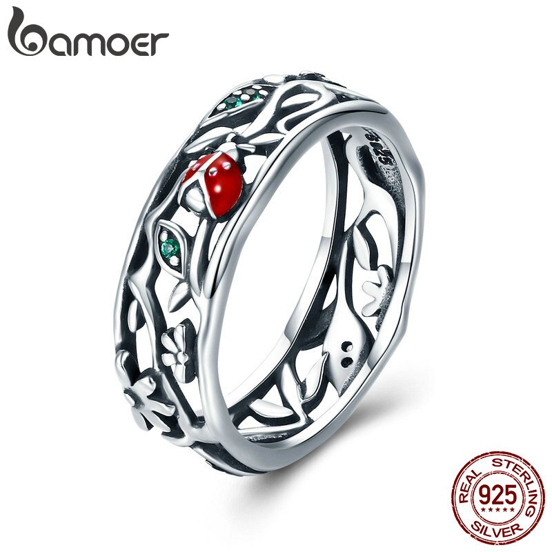 BAMOER Brede Zilveren Ringen voor Vrouwen Authentieke 925 Sterling Zilveren Bee Ster Blauwe Vinger Ring Vrouwelijke Fijne Sieraden Party Bijoux