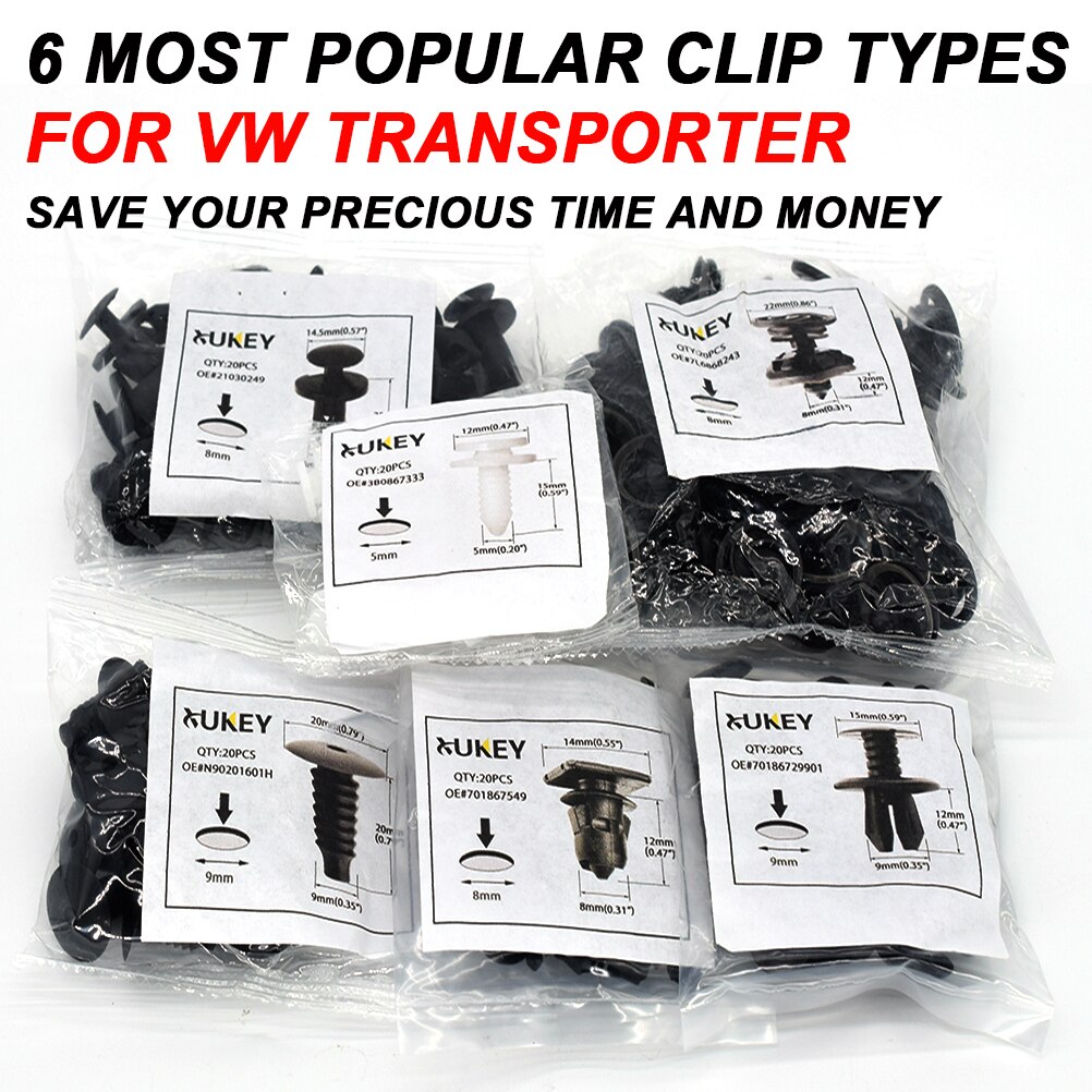 120 pièces 6 tailles voiture garniture de porte panneaux Clips Auto corps punaise Rivet intérieur toit tapis retenue pour VW Transporter T4 T5 T6