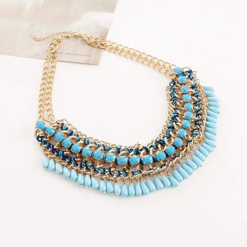 ChimFashion-Collier de perles ethniques pour femme, tour de cou bohème, pompon en cristal, travail manuel, maxi colliers de la présidence, bijoux chauds
