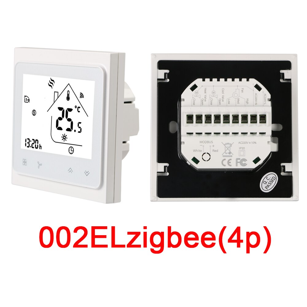 ZigBee Smart Thermostat Programmable 2P 4P fan coil Temperature Controller Compatible with Tuya APP Remote Alexa Google Control: 002ELZigBee-white