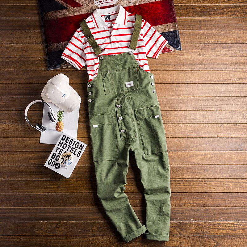 Europe, Japan and Korea street style jumpsuit men's casual retro overalls trend overalls