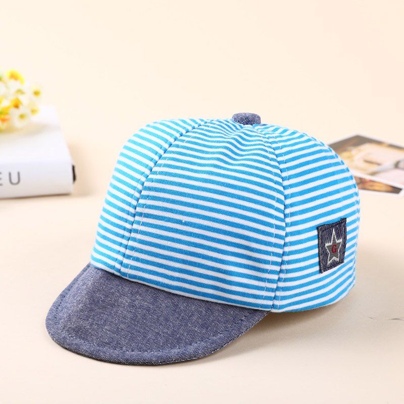 Barnelue om våren bomull låve stripe lue takrenne baby jenter baby pentagram utendørs sport skyggelapper  tg0118: Blå