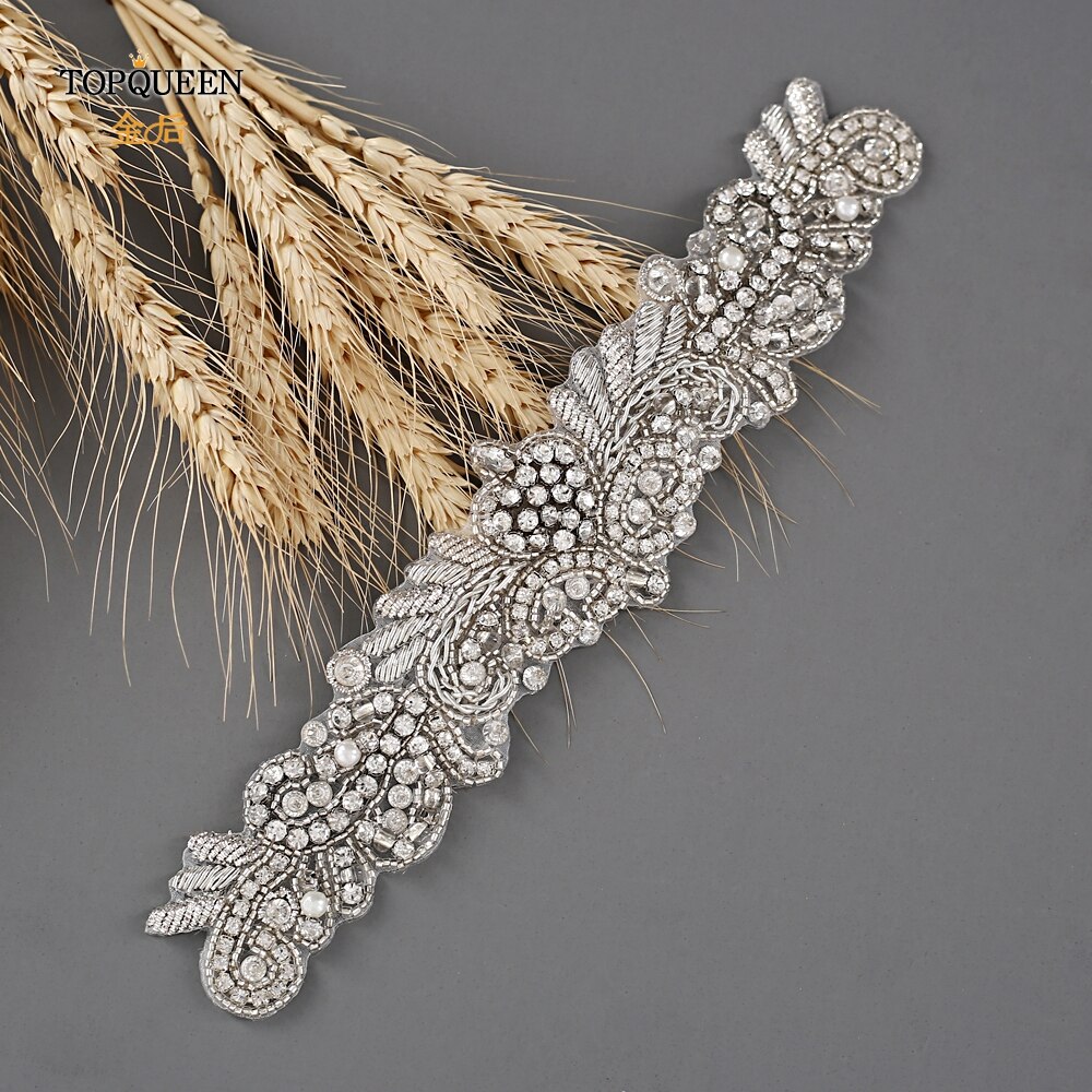 TOPQUEEN S375-S Wedding Dress Belts Bridal Waist Belt Dress Satin Ribbon Belt Indian Beaded Belt Luxury Rhinstone Dress Belts