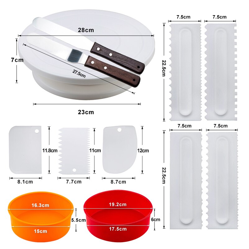 Bakken Taart Decoreren Draaitafel Set Ronde Cakevorm Kam Schraper Soepeler Fondant Dessert Kit Bakken Set Gebak Levert: Set 11